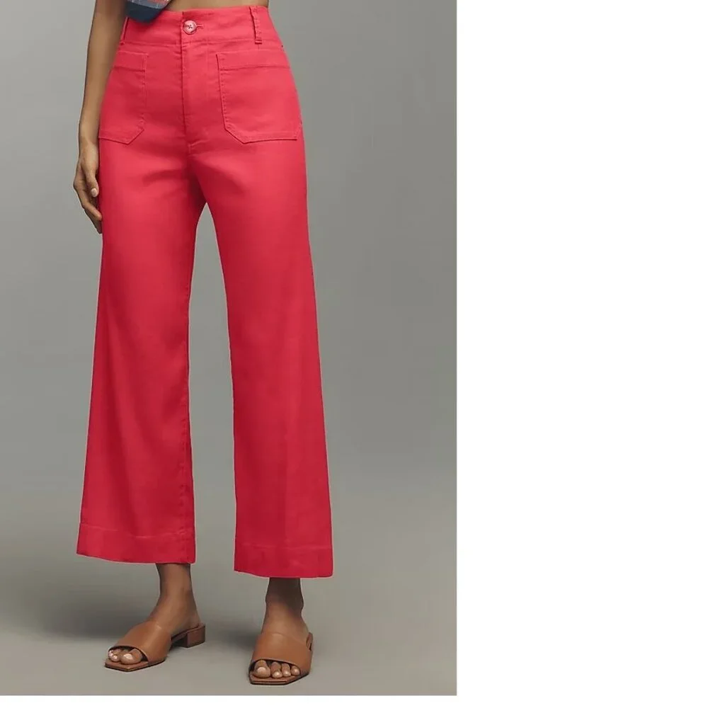 Anthropologie The Colette Linen Blend Crop Wide-Leg Pants by Maeve 32 new - Picture 2 of 7